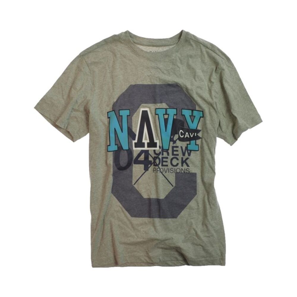 CAVI Mens Navy Crew Deck Graphic T-Shirt, Grey, L, DM